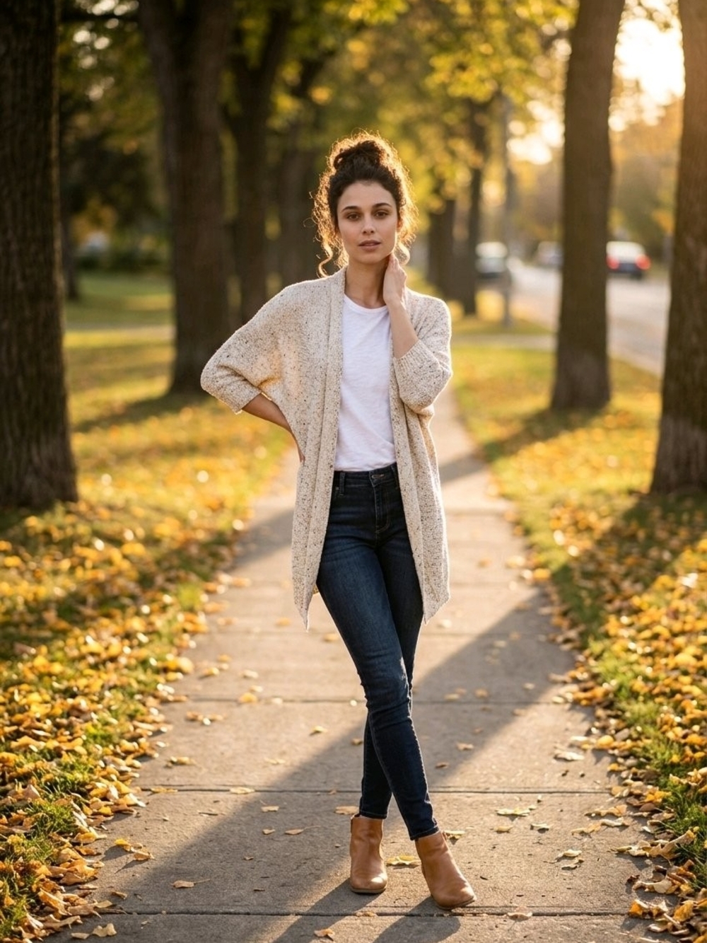 Kismet Open-Front Cream Speckled Knit Cardigan
